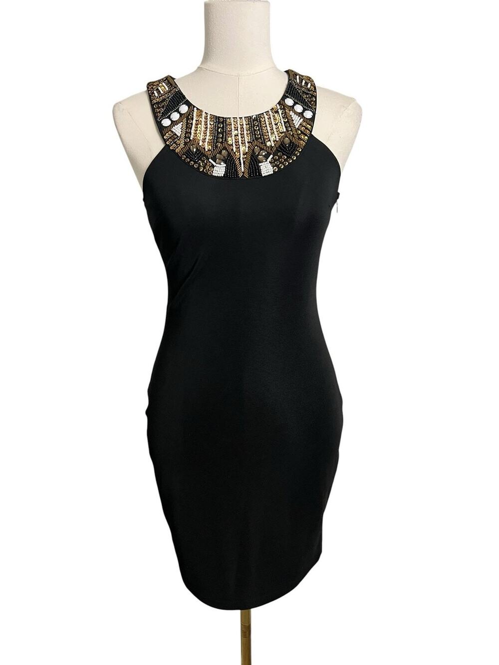 Ellison Black Embellished Bodycon Cocktail Dress Small Beaded Party Dress Cutout